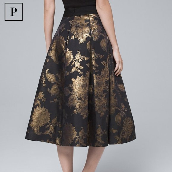 5XπHPπ PETITE METALLIC-FLORAL FULL MIDI SKIRT - Picture 3 of 3